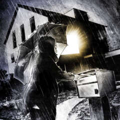 Work Dark regenschirm illustration house light rain night briefkasten licht haus nacht Kornel Illustration | Kornel Stadler