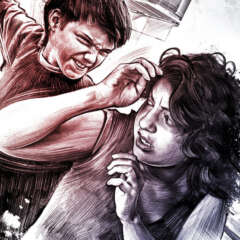 Work Gewalt illustration familie kind schlagen mutter mother crime scene illustration drawing facetime Kornel Illustration | Kornel Stadler