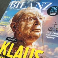 Work Wef magazine cover illustration bilanz schweizer wirtschaftsmagazin kalus schwab monument Kornel Illustration | Kornel Stadler